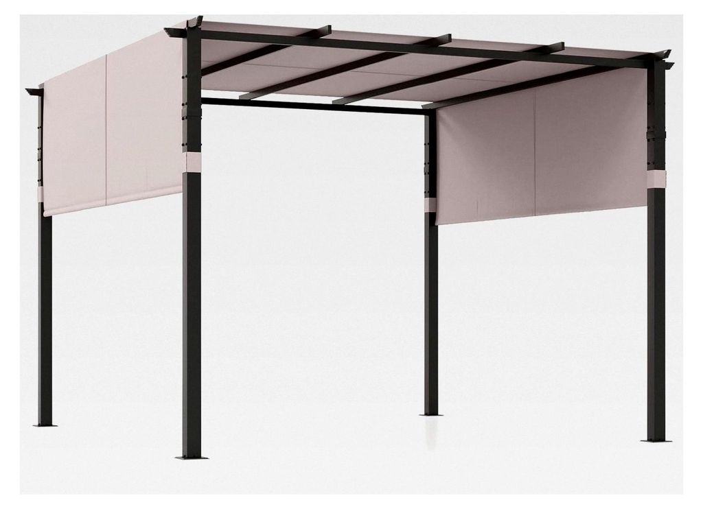 305 x 305 cm Pergola, Gartenpavillon mit 2 einziehbaren Überdachungen, wasserdichter Pavillon mit Sonnenschutz, Gazebo mit Metallrahmen und 8 Erdn...