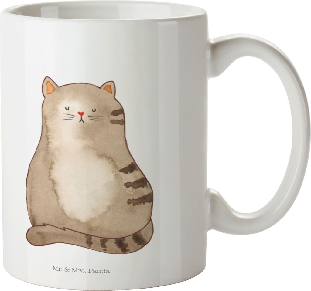 Mr. & Mrs. Panda Teetasse Katze Sitzen - Weiß - Geschenk, Motivtasse, Tasse mit Spruch, Kaffeebecher, Kakaotasse, Herz, Cat, design, Katzenmotive,...