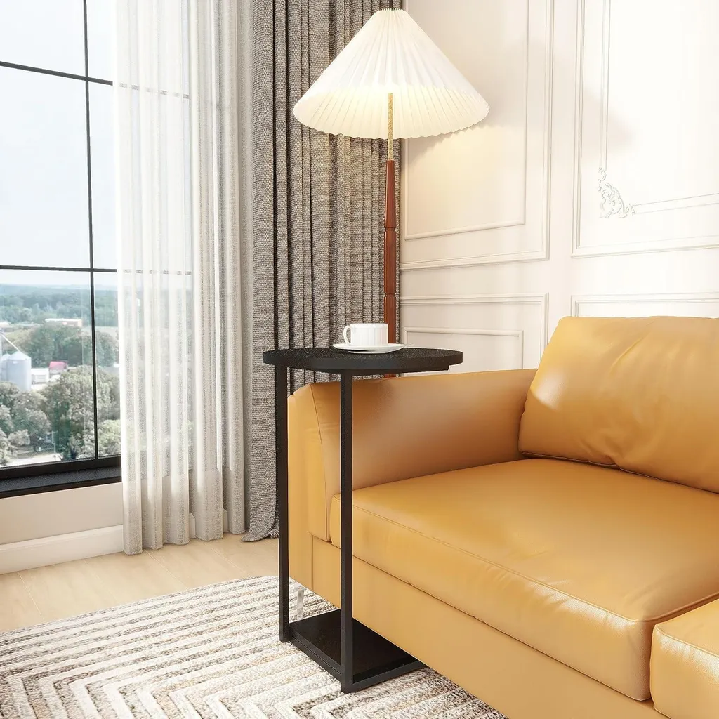 Table d'Appoint en C Structure Métal Noir 40x40x60cm Stable et Robuste