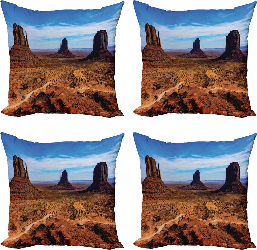 ABAKUHAUS Landschaft Kissenbezug Set (4 Stück), Monument 3 Buttes, Moderner Doppelseitiger Digitaldruck, 60 cm x 60 cm, Mehrfarbig