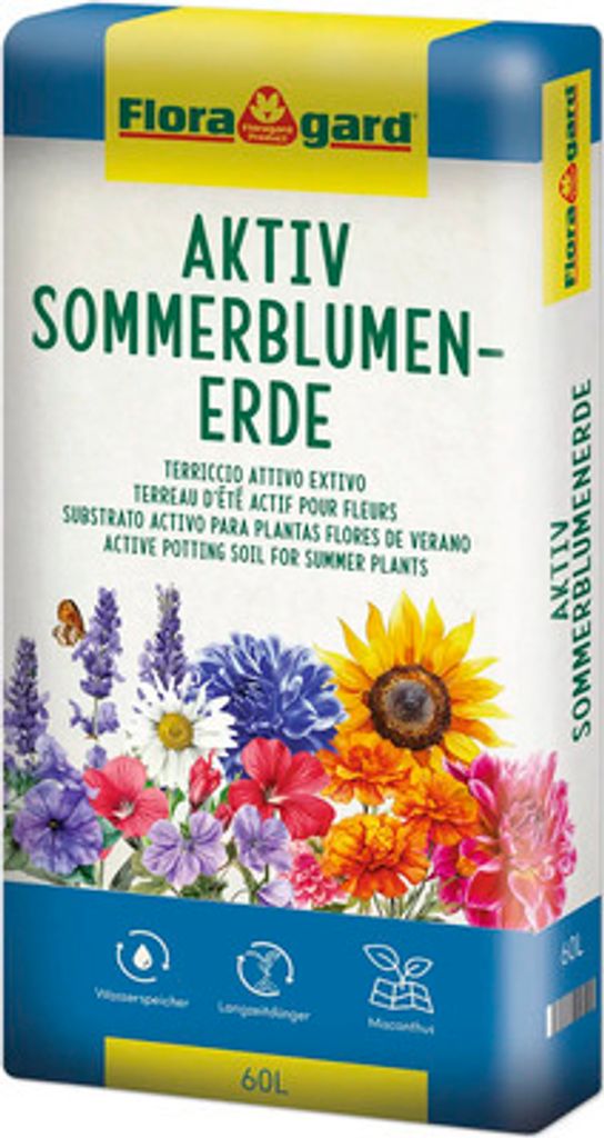 Aktiv Sommerblumenerde Floragard 60L für Balkonpflanzen und Kübelpflanzen, torfreduziert