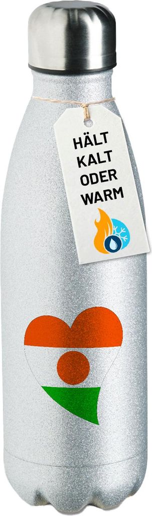 Huuraa Trinkflasche Niger Flagge Herz 500ml Silver Edelstahl Wasserflasche Trinkflasche Geschenkidee