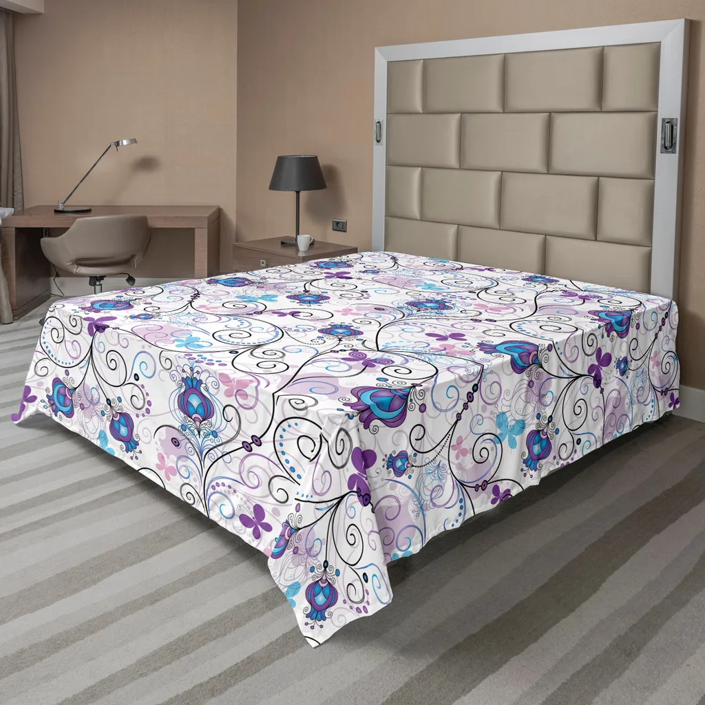 Drap de Dessus Décoratif Motifs Floraux Abstraits pour Lit 2 Places