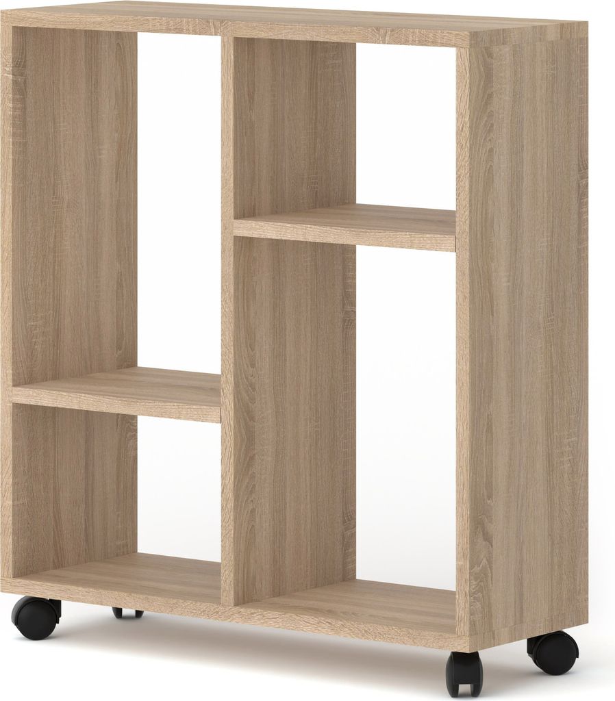 Couchtisch Organizer TRASCO 2 auf Rollen 60 cm Laptop-Tisch Nachttisch Console Sofatisch Regal Sonoma-Eiche