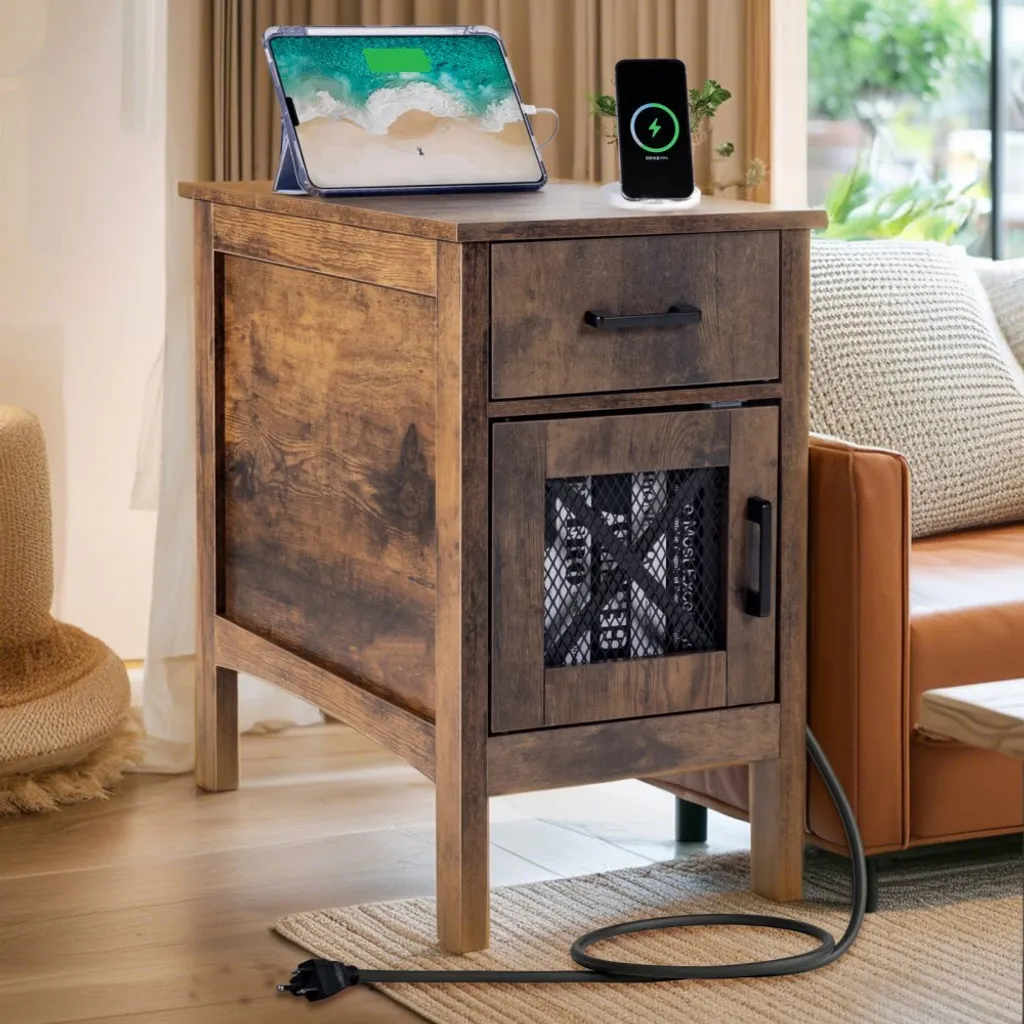 Table de chevet avec prise USB et courant intégrée bois clair L40 - 8
