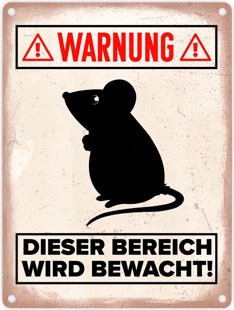 Warnung Bereich wird bewacht Metallschild in 15x20 cm mit Maus Silhouette
