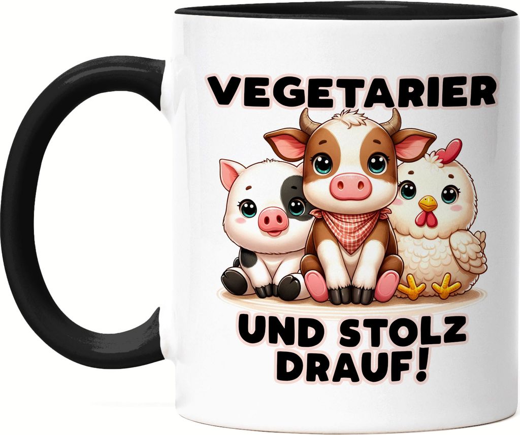 Vegetarier und stolz drauf Süße Tiere Tasse Schwarz - Fleischlos Glücklich Freude