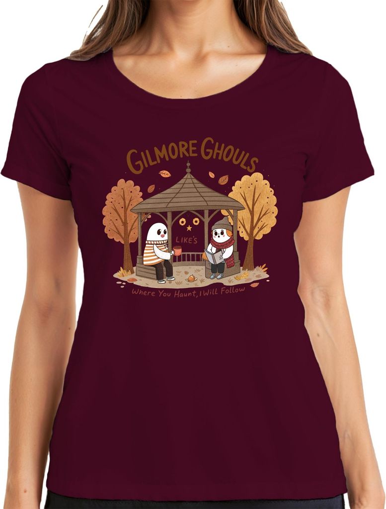 Gilmore Ghouls where you haunt I will follow Herbst Geister niedlich Damen T-Shirt, Burgundy, XXL