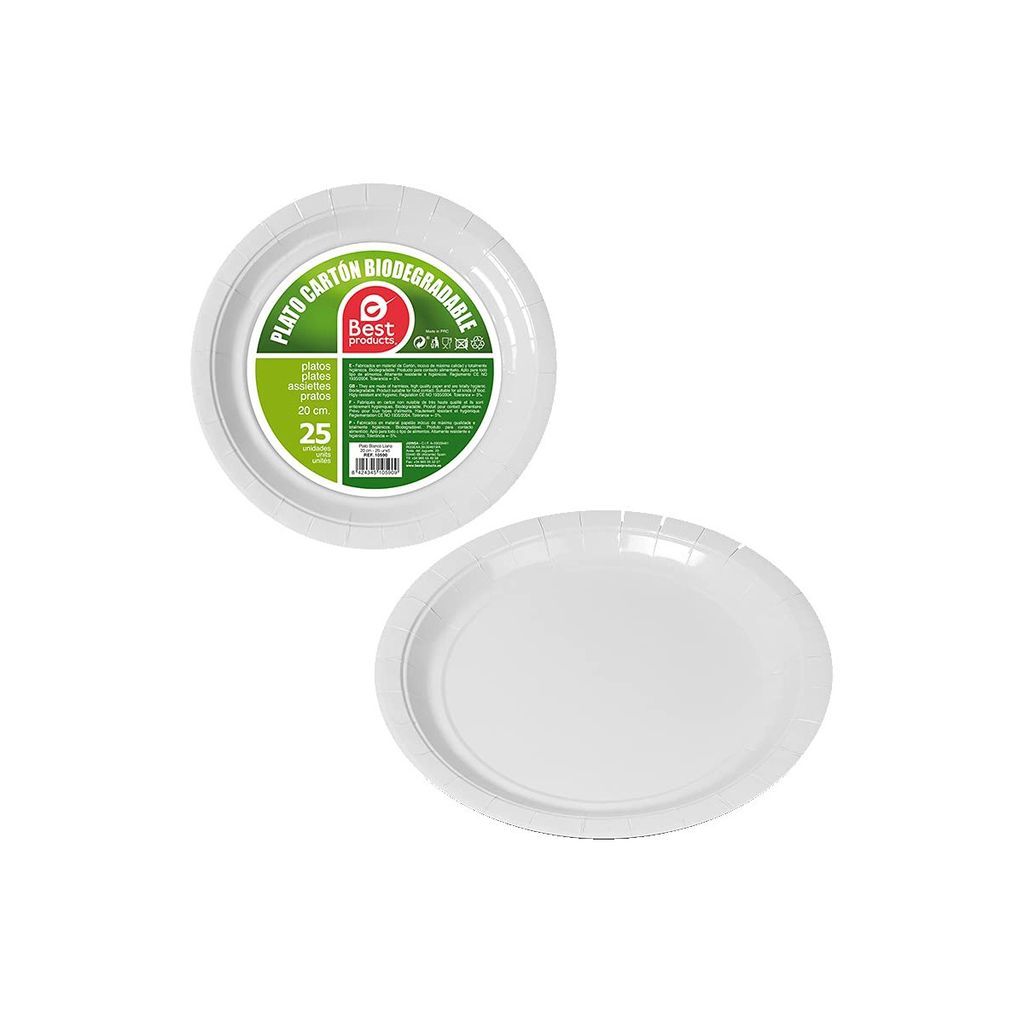 6er Pack mit 25 weißen Pappplatten, 20 cm, Best Products Green