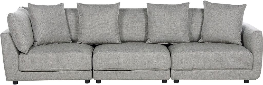 BELIANI 3-Sitzer Sofa Grau Stoffbezug mit Vielen Dekokissen Dicken Sitzkissen Schmalen Armlehnen Niedrier Rückenlehne Losen Kissen Modern Wohnzimmer