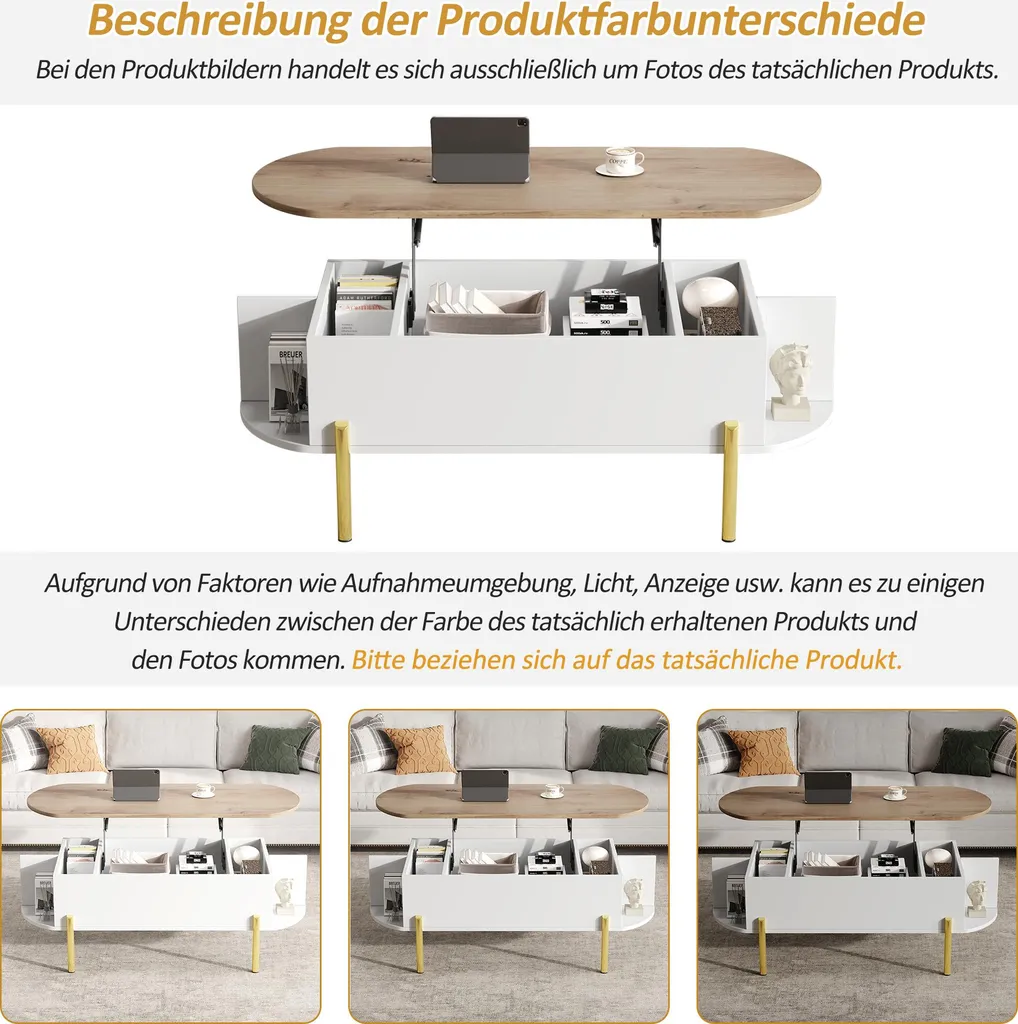 Table de Salon Relevable Multifonction avec 7 Niches de Rangement Blanc - 9