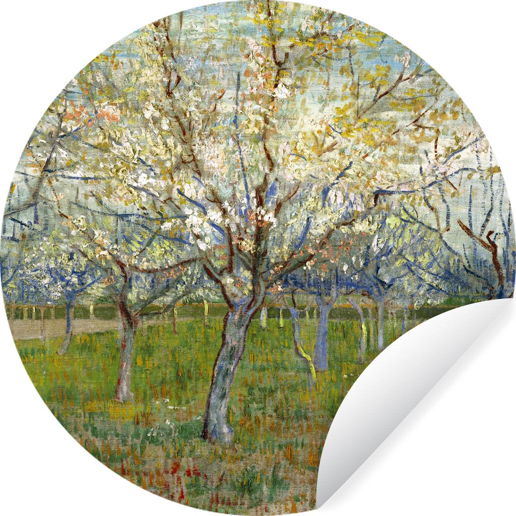 MuchoWow Runde Wandtattoo - Wandsticker Tapete Aufkleber Der rosa Obstgarten - Vincent van Gogh Ø 100 cm Selbstklebend und Repositionierbar - Wa...