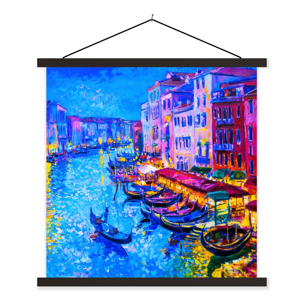 MuchoWow Textilposter Malerei - Italien - Boot - Wasser - Architektur 90x90 cm mit schwarzem Rahmen - Magnetisches