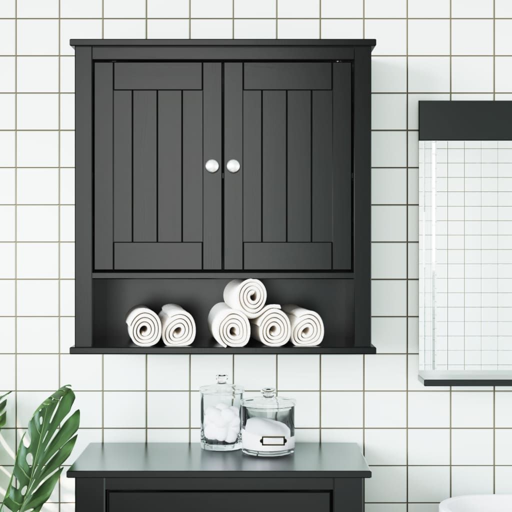 Cloris Designermöbel Bad-Wandschrank BERG Schwarz 69,5x27x71,5 cm Massivholz 2024 Neu