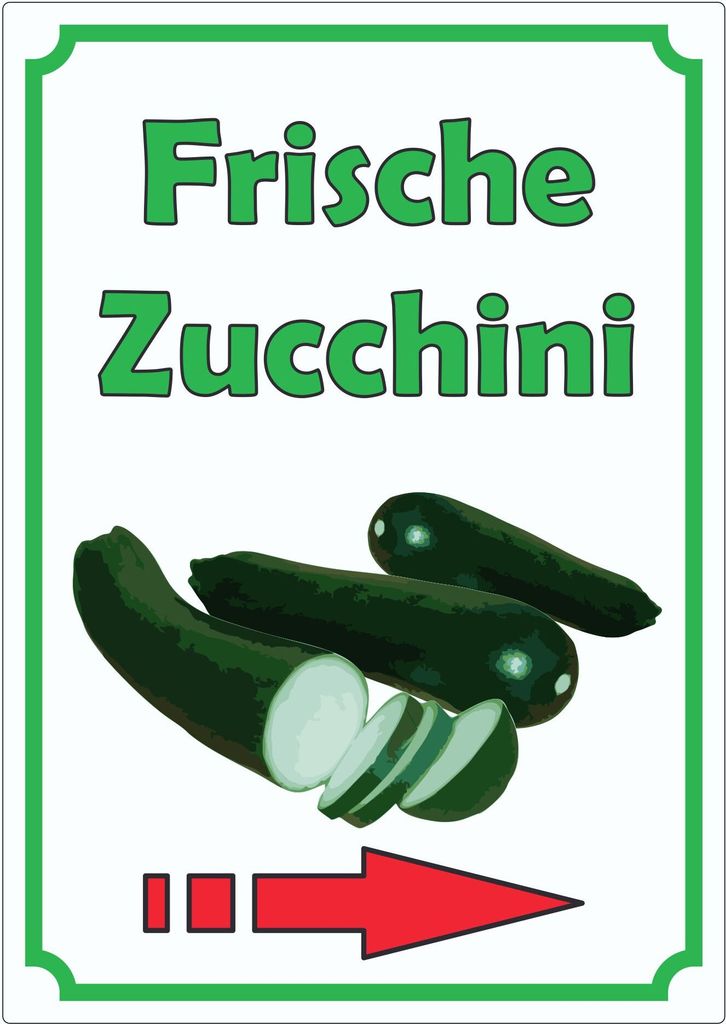 Frische Zucchini Aufkleber Hochkant mit Pfeil rechts A4 (210x297mm)
