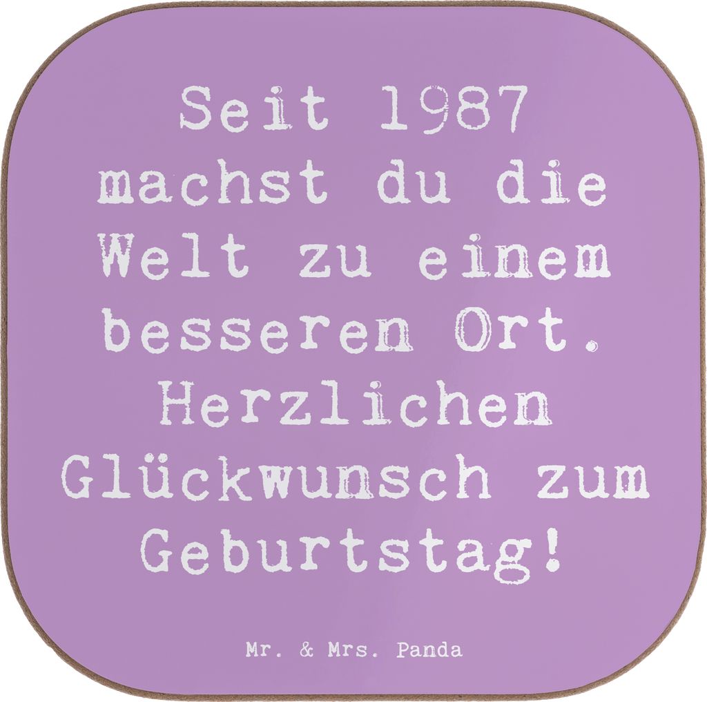Mr. & Mrs. Panda Untersetzer für Gläser Spruch 1987 Geburtstag - Lavendeltraum - Geschenk, gläseruntersetzer, Getränkeuntersetzer, Tischunterse...