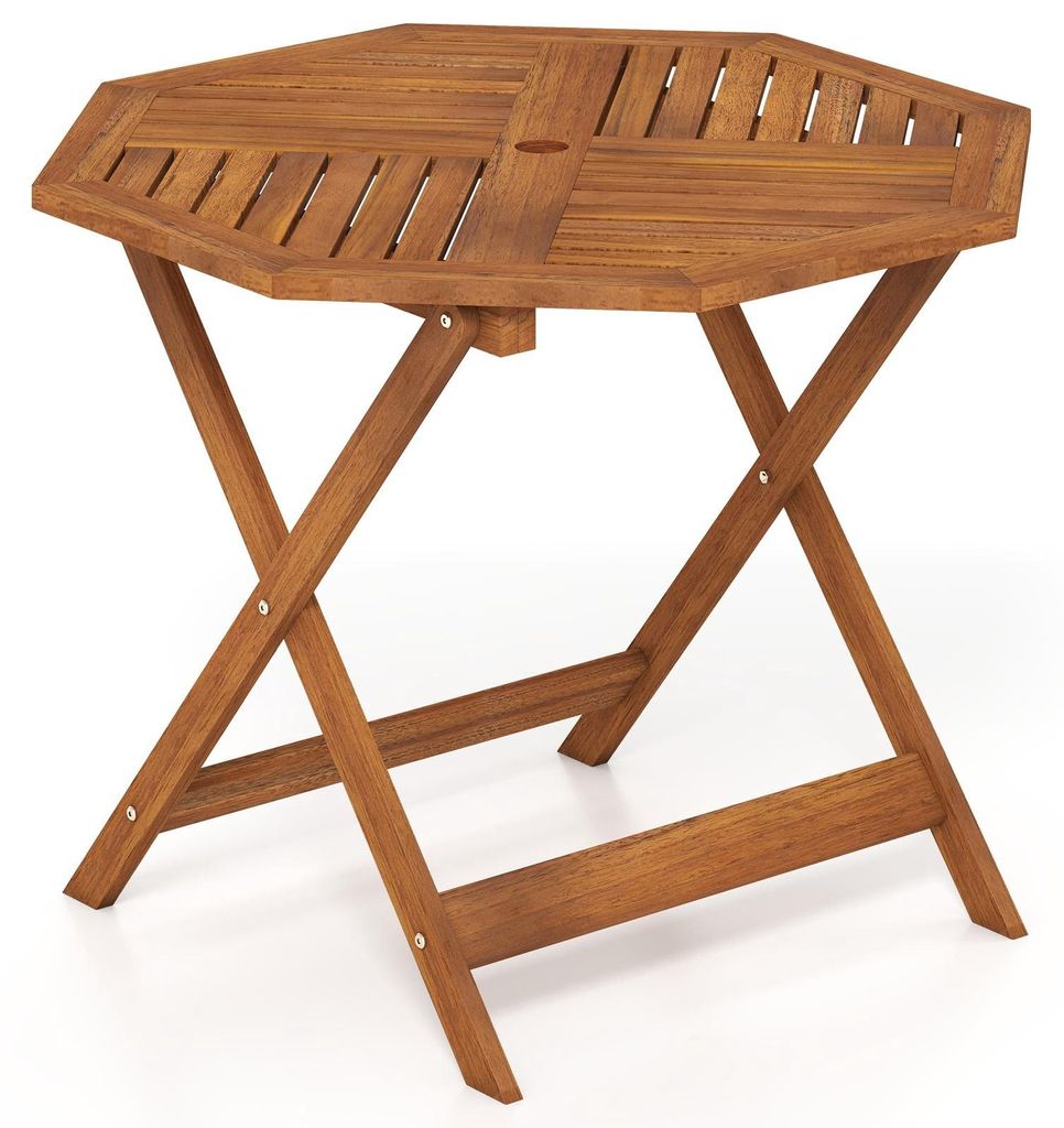 Octagonal Wooden Garden Table with Umbrella Hole, 90x90 cm