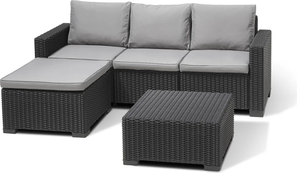 Salon de Terrasse Relax California Keter avec Table Basse et Gros Coussins