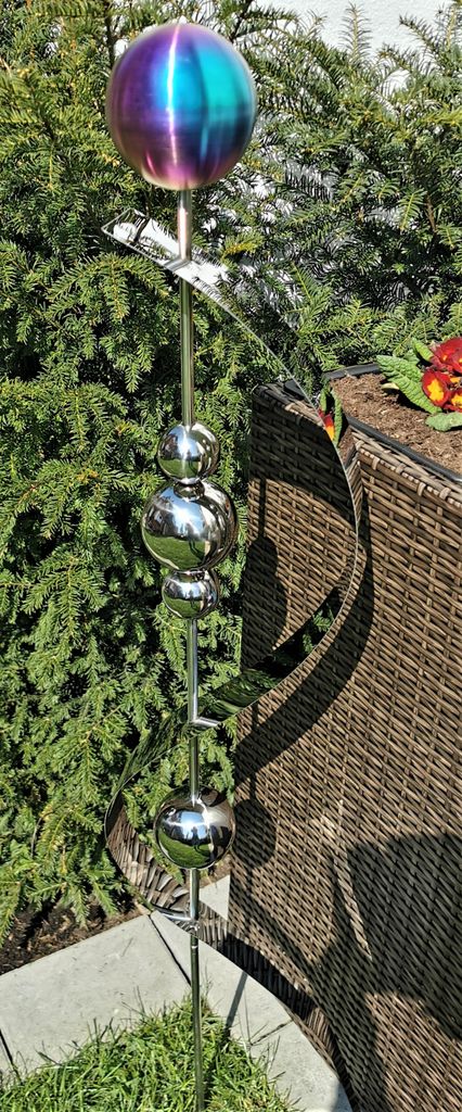 Skulptur Merkur rainbow matt gebürstet Edelstahl 150 cm Beetstecker Gartenstecker Rosenkugel
