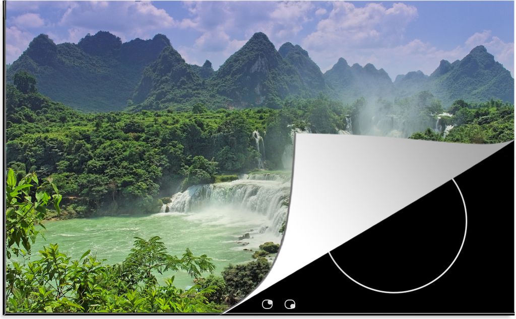 KitchenYeah Herdabdeckplatte Bild eines Wasserfalls in Guangxi , 81x52cm, Küche Deko, Glaskeramikfeld Herdabdeckung, Abdeckplatte fùr Kochfeld