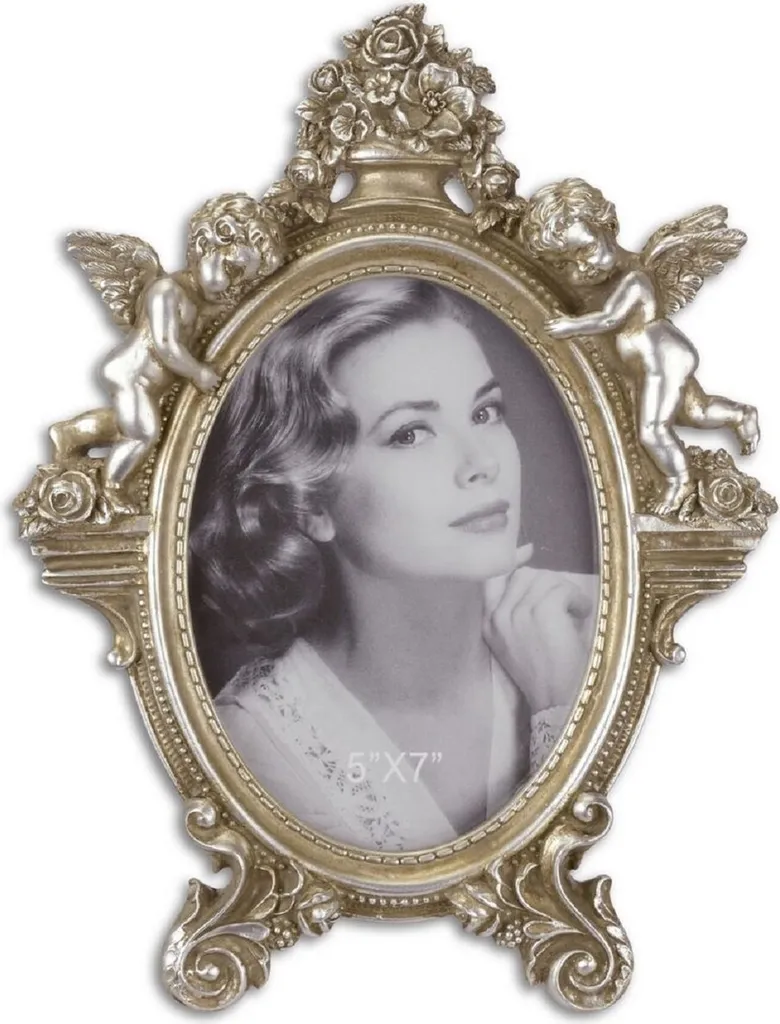 Décoration de Table Baroque : Cadre Photo Argent Antique et Anges 29 cm