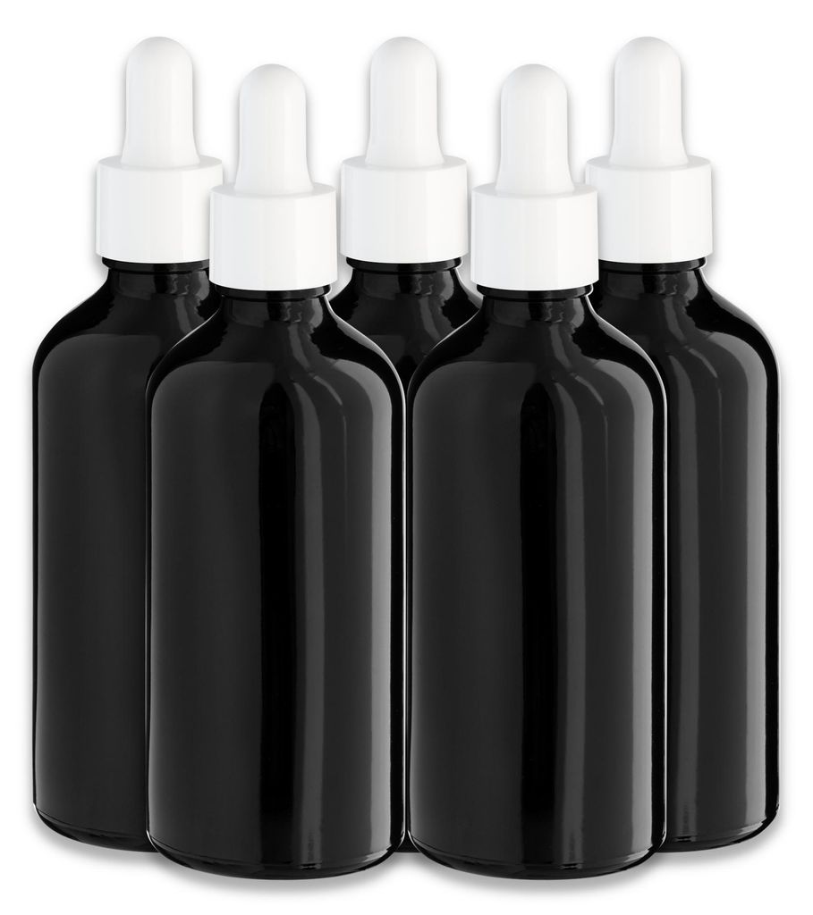 5x Schwarze Glasflasche 100 ml mit weißer Pipette – Tropfflasche