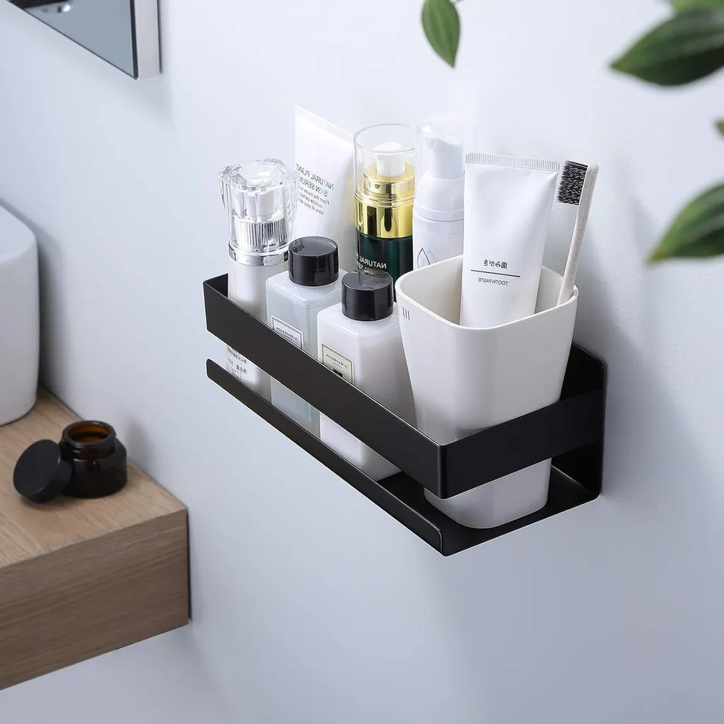 Tablette de douche sans Perçage Noire : Finis les Trous dans le Mur