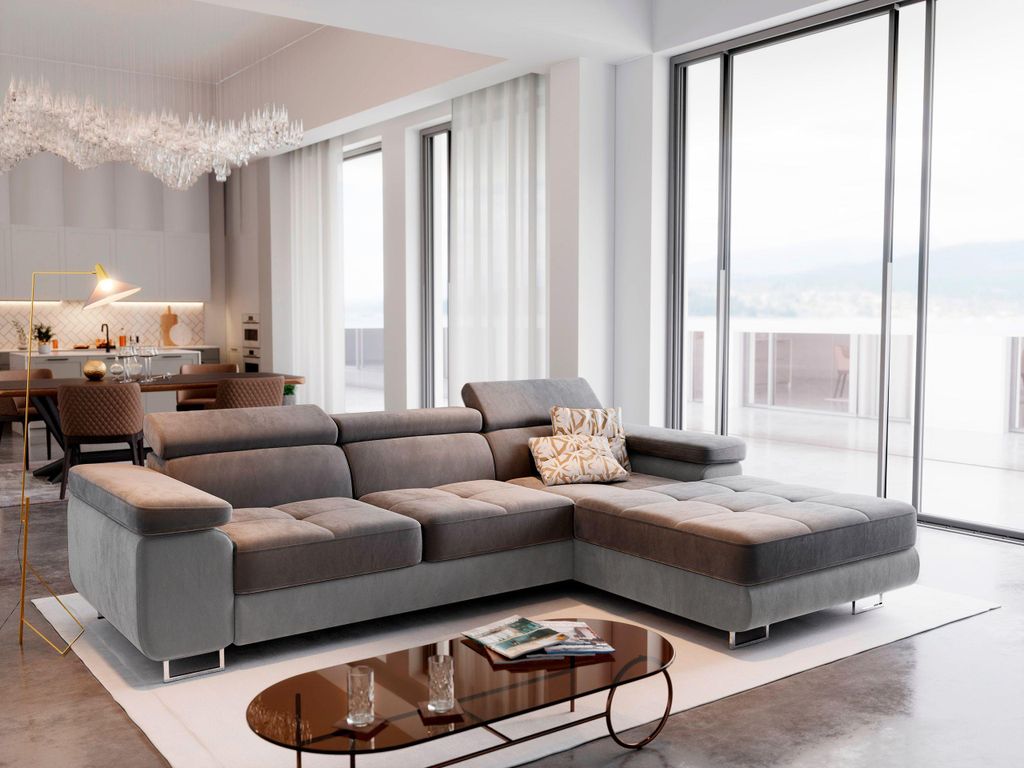 Masseno Ecksofa ELMA R-S mit Schlaffunktion L-Form, Sofa mit Bettkasten, Wohnzimmersofa, Couch, Soffa, Bettsofa, Couchgarnitur- Grau, MONOLITH 85 +...