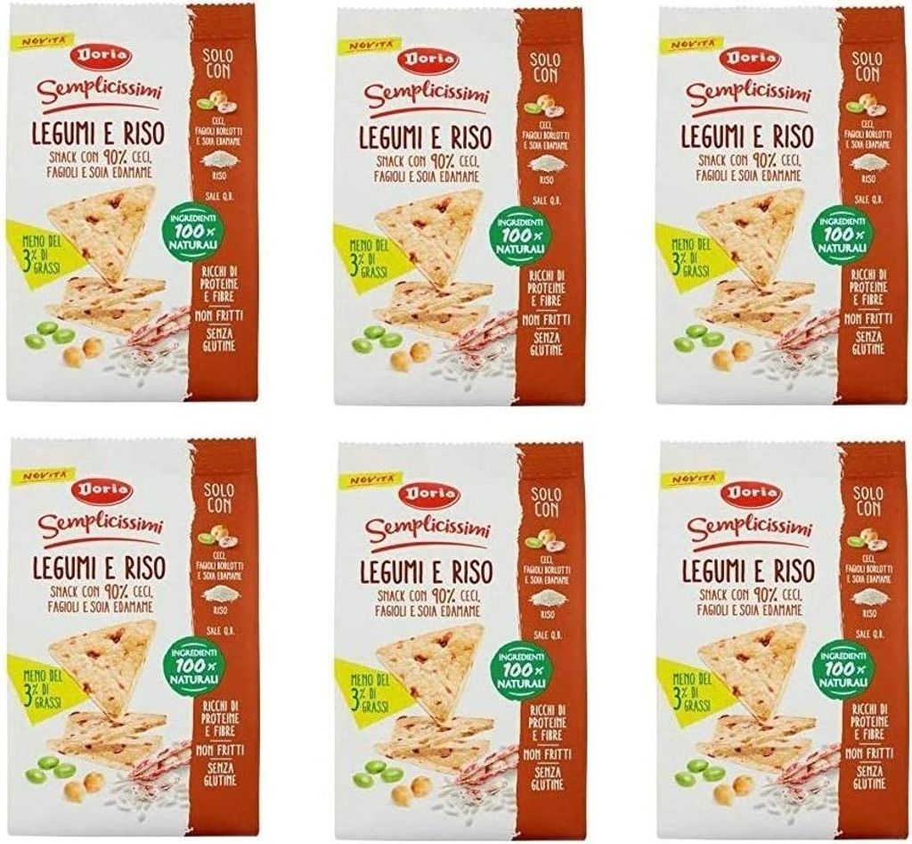 6x Doria Legumi e Riso Snack con Ceci,Fagioli e Soia Edamame Hülsenfrüchte und Reis Snack mit Kichererbsen, Bohnen und Edamame Soja nicht gebrate...