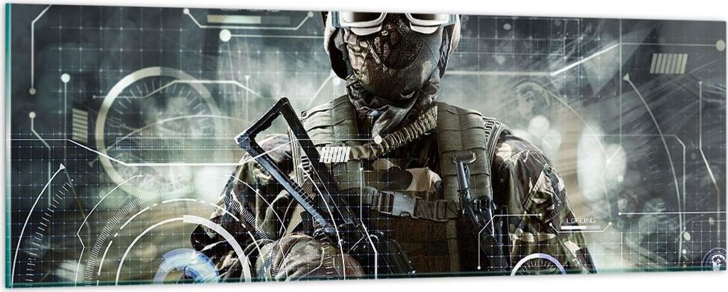 Bilder auf glas - Soldat Gewehr - 90x30cm - Glasbilder - Wandbilder - Bilder - Kunstdruck - zum Aufhängen bereit - Wanddekoration aus Glas - Glas ...