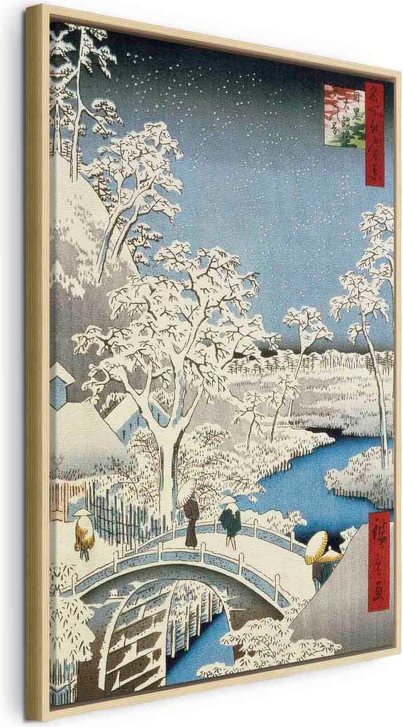 Italienischer Leinwand Leinwandbild - Drum bridge and Setting Sun Hill at Meguro from the series ' (Utagawa Hiroshige) 60x90 cm Reproduktionen l-E-...