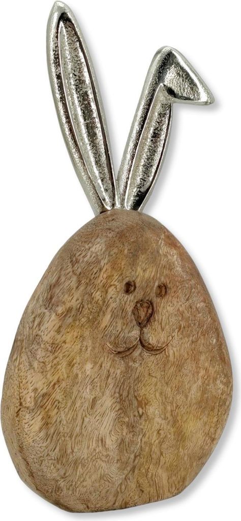 Holz und Metall Osterdeko Osterei mit Hasenohren 9,5 x 18cm Ostereier Oster-Deko Tisch Dekoration