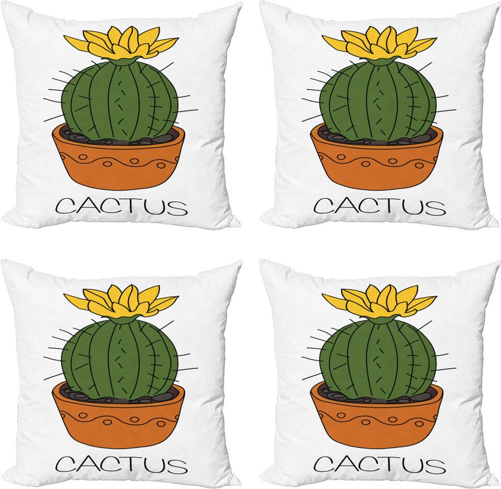 ABAKUHAUS Kaktus Kissenbezug Set (4 Stück), Pflanze mit gelben Blüten, Moderner Doppelseitiger Digitaldruck, 40 cm x 40 cm, Orange, Grün, Gelb