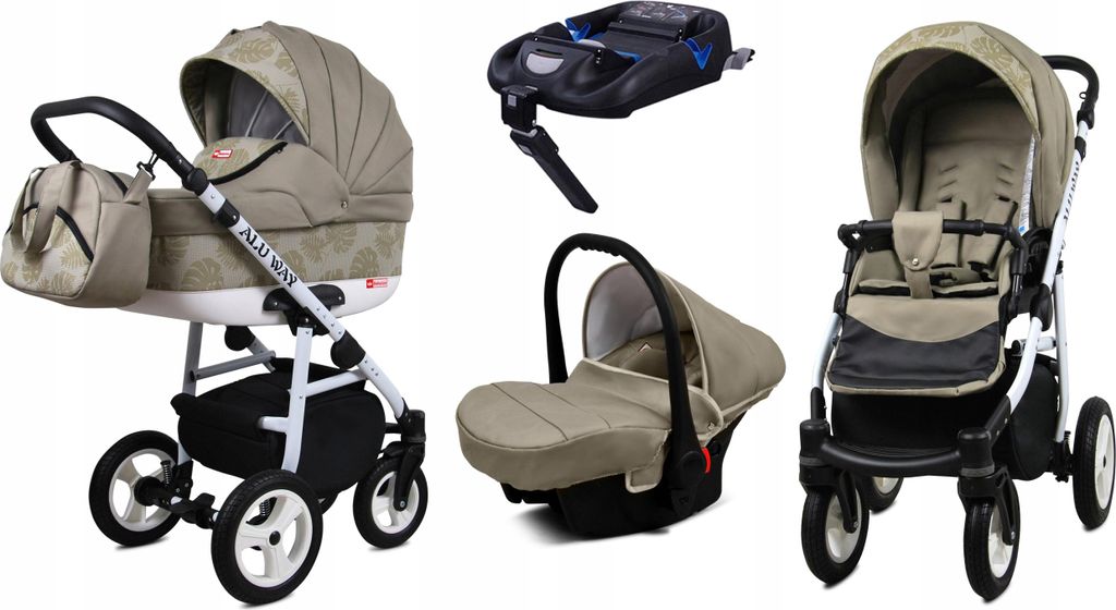 BabyLux Alu Way | 4in1 Kinderwagen Set | Khaki Monstera Leaves | Kombikinderwagen | Kinderwagen
