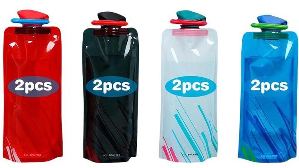Lot de 8 gourdes pliables de 700 ml, poches à eau souples Image du produit 