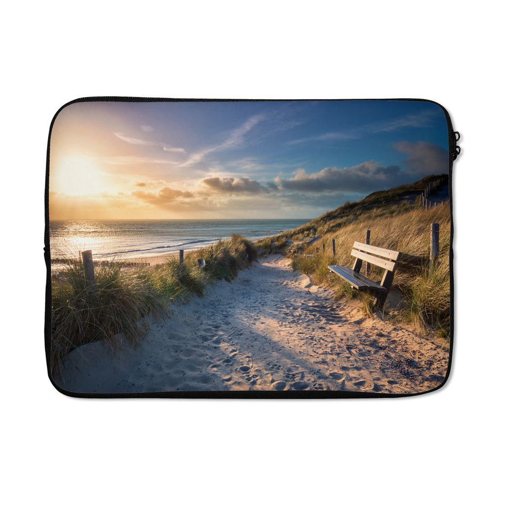 MuchoWow Laptop Hülle 14 ZollSonnenuntergang - Strand - Düne - Gras - Bank Laptoptasche - Laptoptasche - Stoßsicher - Schutzhaube