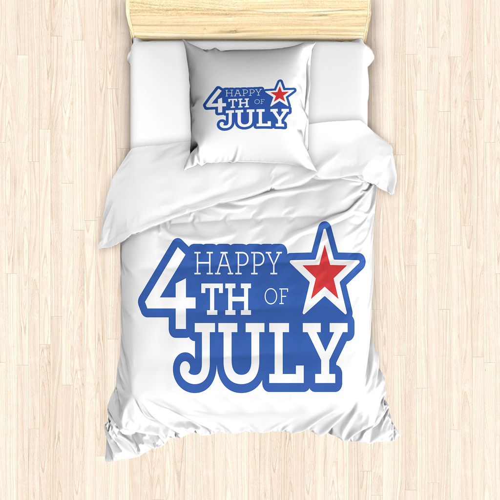 ABAKUHAUS 4. Juli Bettbezug Set für Einzelbetten, Independence Day Worte, Milbensicher Allergiker geeignet mit Kissenbezug, 135 cm x 200 cm - 80 x...