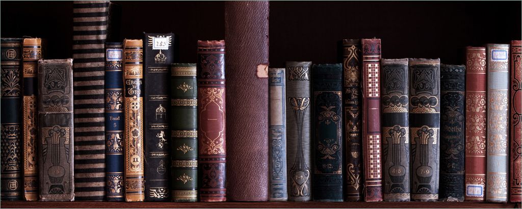 Wallario Poster - Bücherregal mit alten Büchern, Kunstdruck Größe: 50 x 125 cm