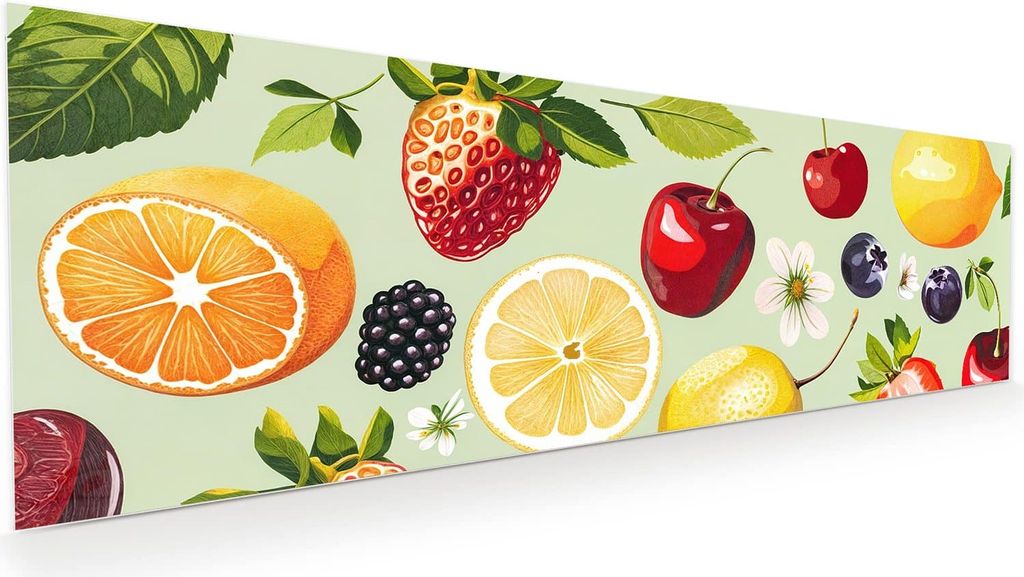 Glasbild 120x40cm in XXL für Wohnzimmer, Schlafzimmer Motiv Fruchtmix