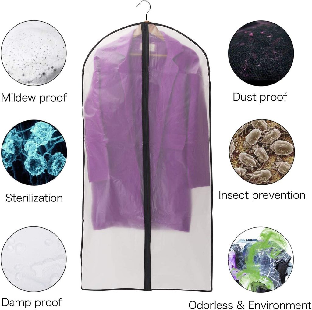 6x Transparente Kleidersäcke 100cm - Wasserdichte Kleiderhüllen Mit Reißverschluss