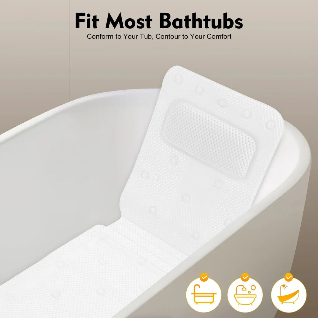 Tapis de bain antidérapant lavable en machine avec coussin nuque