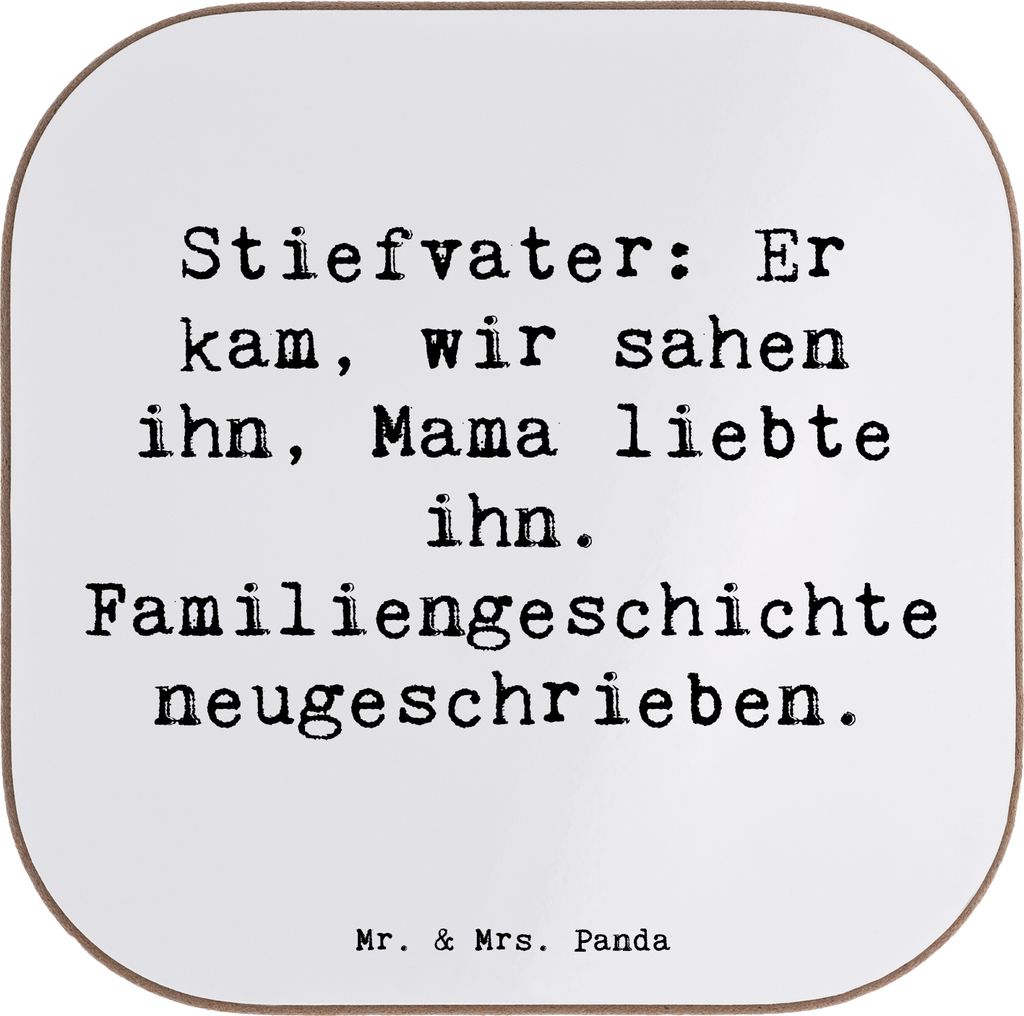 Mr. & Mrs. Panda Personalisierter Untersetzer Stiefvater Liebe - Weiß - Geschenk, Patchwork-Familie, Personalisierte Glasuntersetzer, Lächeln, pe...