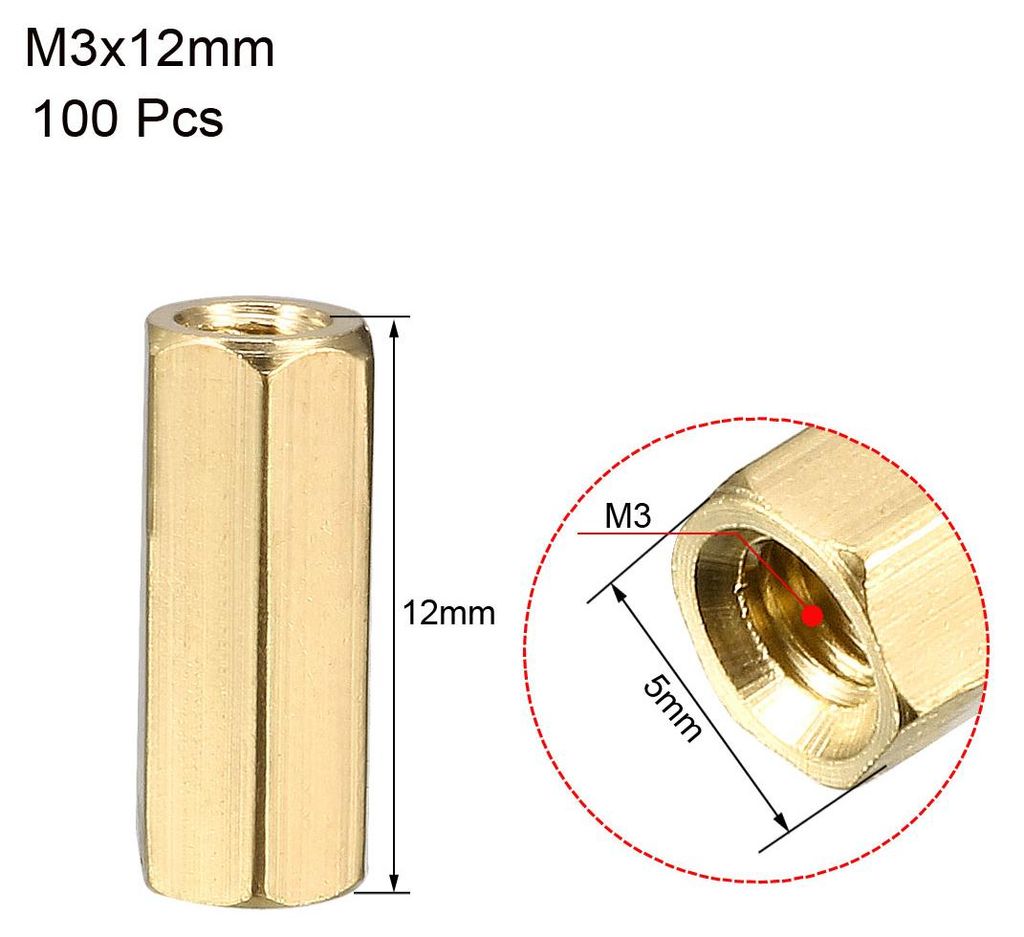 100Stk. M3x12mm Buchse- Buchse Messing PCB Motherboard Abstandhalter St?nder