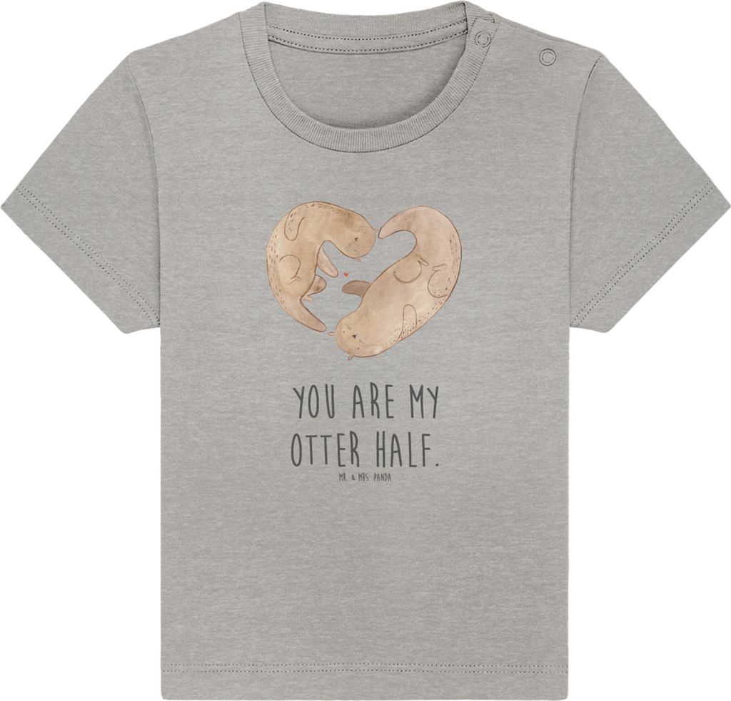 Mr. & Mrs. Panda Babyshirt Otter Herz 12. - 18. Monat - Heather Grey - Geschenk, Liebe, Baumwolle Baby Shirt, T-Shirt, Hochzeitstag, Kleinkind, Kur...