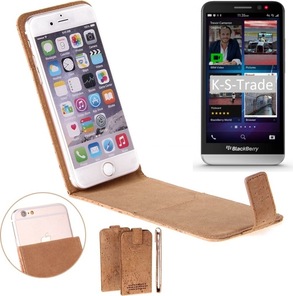 K-S-Trade Handy Hülle kompatibel mit Blackberry Z30 Kork-Hülle Flipstyle Case Schutz Hülle Kork Case Hülle Flip cover Klapphülle Tasche, braun 1x
