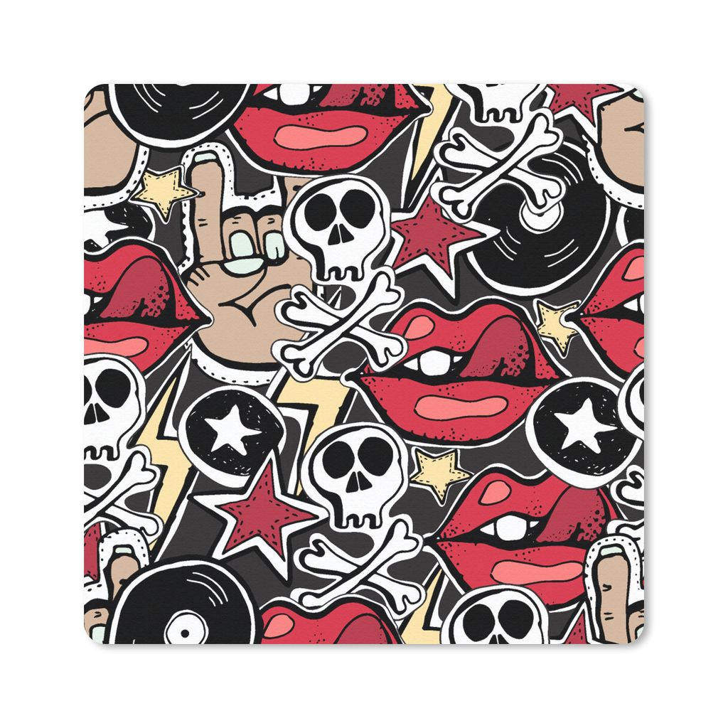 MuchoWow Mauspad Mousepad Rock - Rock 'n' Roll - Muster - Schädel 20x20 cm - Mousepads - Maus Mat - Pad - Mausunterlage - Desk Mat - Bureauartikeln