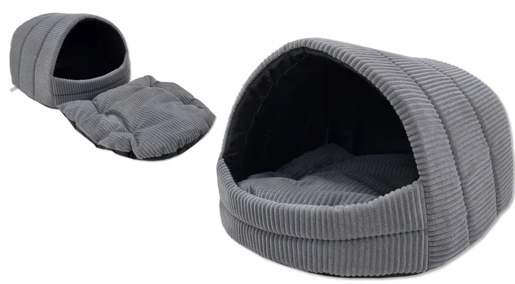 Panier niche pour chien format maisonnette en velours côtelé beige