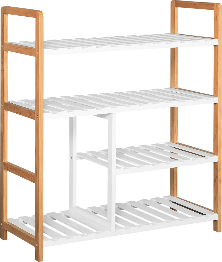Meuble Chaussures 4 Étagères à Lattes Blanc en Bois de Pin et MDF Robuste