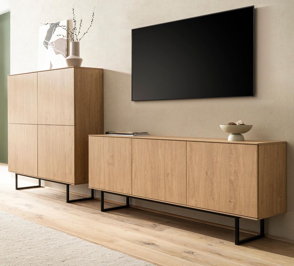 Wohnwand "Breda" in Stone Eiche Wohnkombination 2-teilig 280 cm, mit Push-to-Open