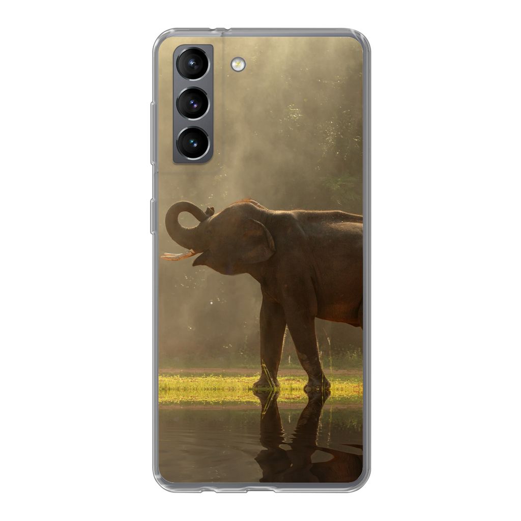 MuchoWow Handyhülle Schutzhülle Hülle für Samsung Galaxy S21 Elefant - Wasser - Tiere - Natur Silikon Softcase Handy Hülle - Softcase